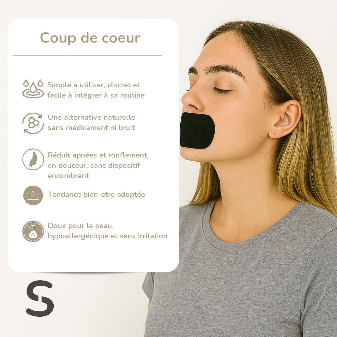 Bande buccale - solution anti apnées anti ronflement, sommeil profond et respiration nasale - SERENIVA